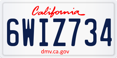 CA license plate 6WIZ734
