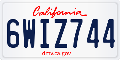 CA license plate 6WIZ744