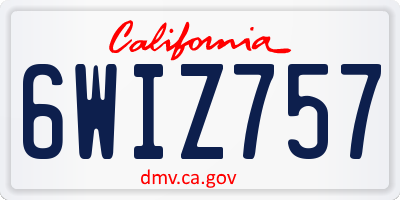 CA license plate 6WIZ757