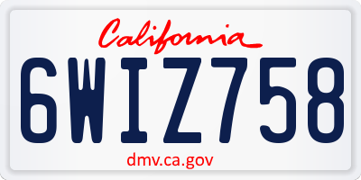 CA license plate 6WIZ758