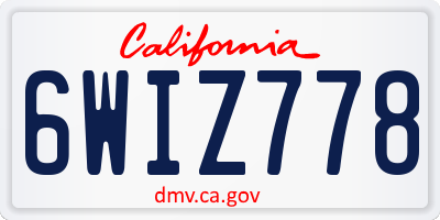 CA license plate 6WIZ778