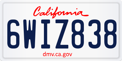 CA license plate 6WIZ838