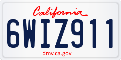 CA license plate 6WIZ911