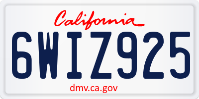 CA license plate 6WIZ925