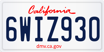 CA license plate 6WIZ930