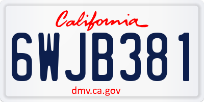 CA license plate 6WJB381