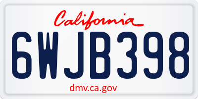 CA license plate 6WJB398