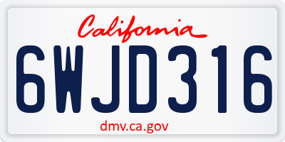 CA license plate 6WJD316