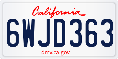 CA license plate 6WJD363