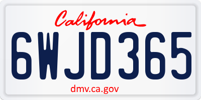 CA license plate 6WJD365