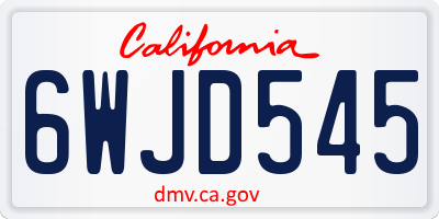 CA license plate 6WJD545