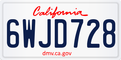 CA license plate 6WJD728