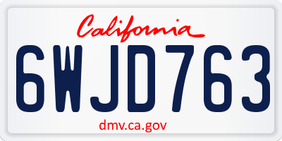 CA license plate 6WJD763