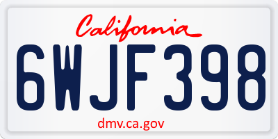 CA license plate 6WJF398