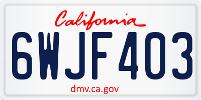 CA license plate 6WJF403