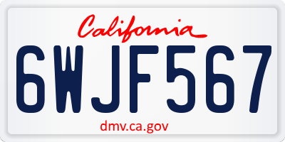 CA license plate 6WJF567