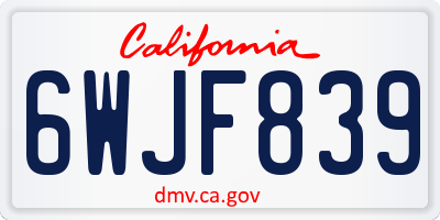 CA license plate 6WJF839
