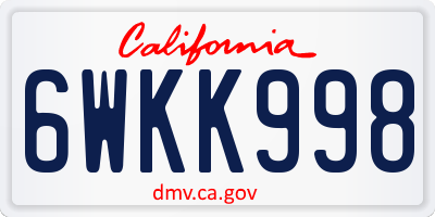 CA license plate 6WKK998