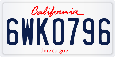 CA license plate 6WKO796