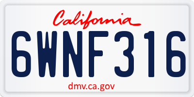 CA license plate 6WNF316