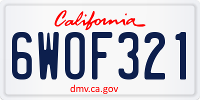 CA license plate 6WOF321