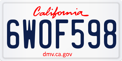 CA license plate 6WOF598