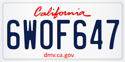 CA license plate 6WOF647