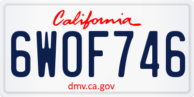 CA license plate 6WOF746