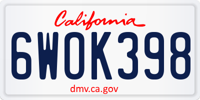 CA license plate 6WOK398