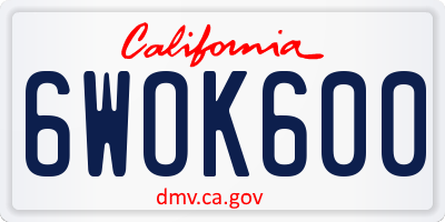 CA license plate 6WOK600