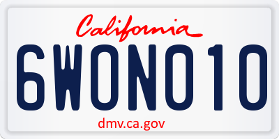 CA license plate 6WON010