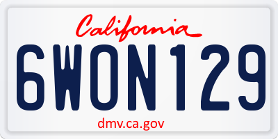CA license plate 6WON129