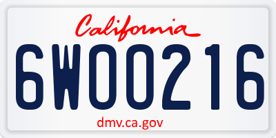 CA license plate 6WOO216