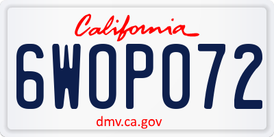 CA license plate 6WOP072