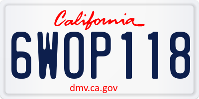 CA license plate 6WOP118