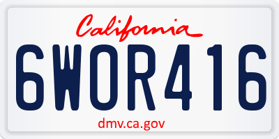 CA license plate 6WOR416