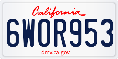 CA license plate 6WOR953