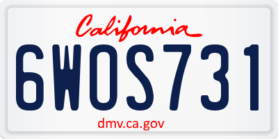 CA license plate 6WOS731