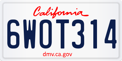 CA license plate 6WOT314