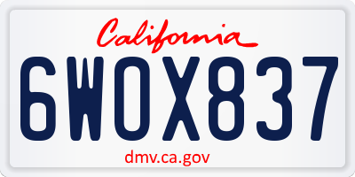CA license plate 6WOX837