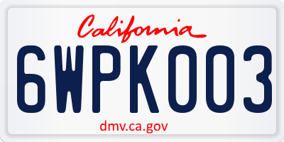 CA license plate 6WPK003