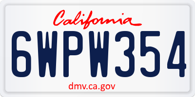CA license plate 6WPW354