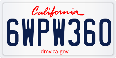 CA license plate 6WPW360