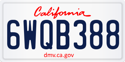 CA license plate 6WQB388
