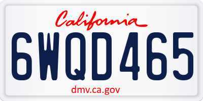 CA license plate 6WQD465