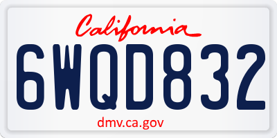 CA license plate 6WQD832