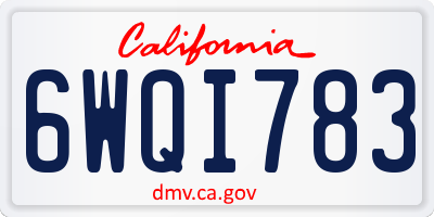 CA license plate 6WQI783