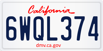 CA license plate 6WQL374