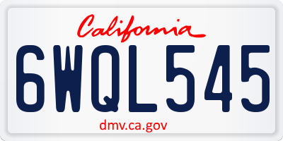 CA license plate 6WQL545