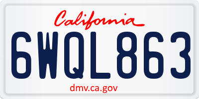 CA license plate 6WQL863